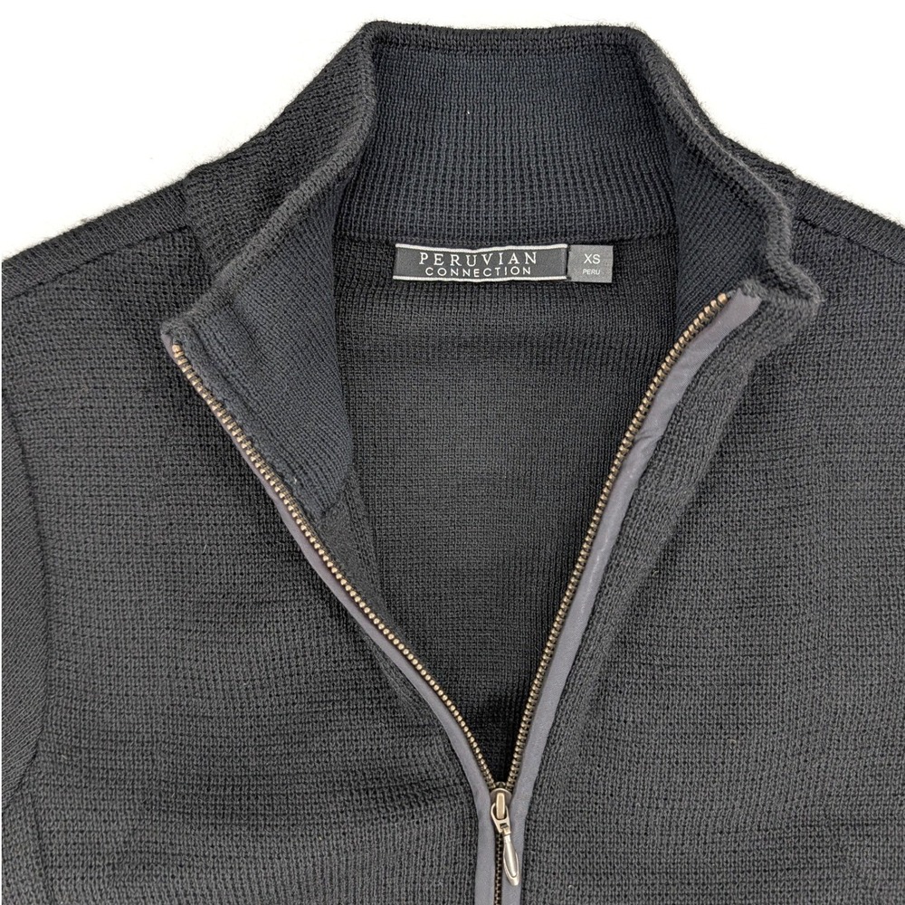 Peruvian Connection 100% Baby Alpaca Full Zip Mock Neck Sweater Black XS